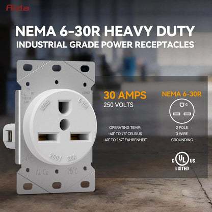 30 Amp 250 Volt Heavy Duty Outlet Receptacle for Welder, Dryer, Plasma