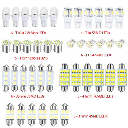42PCS LED Interior Light Bulbs for Car (T10=W5W 2825 168 194 158 161 175 192 501 921 PC175 906 904)