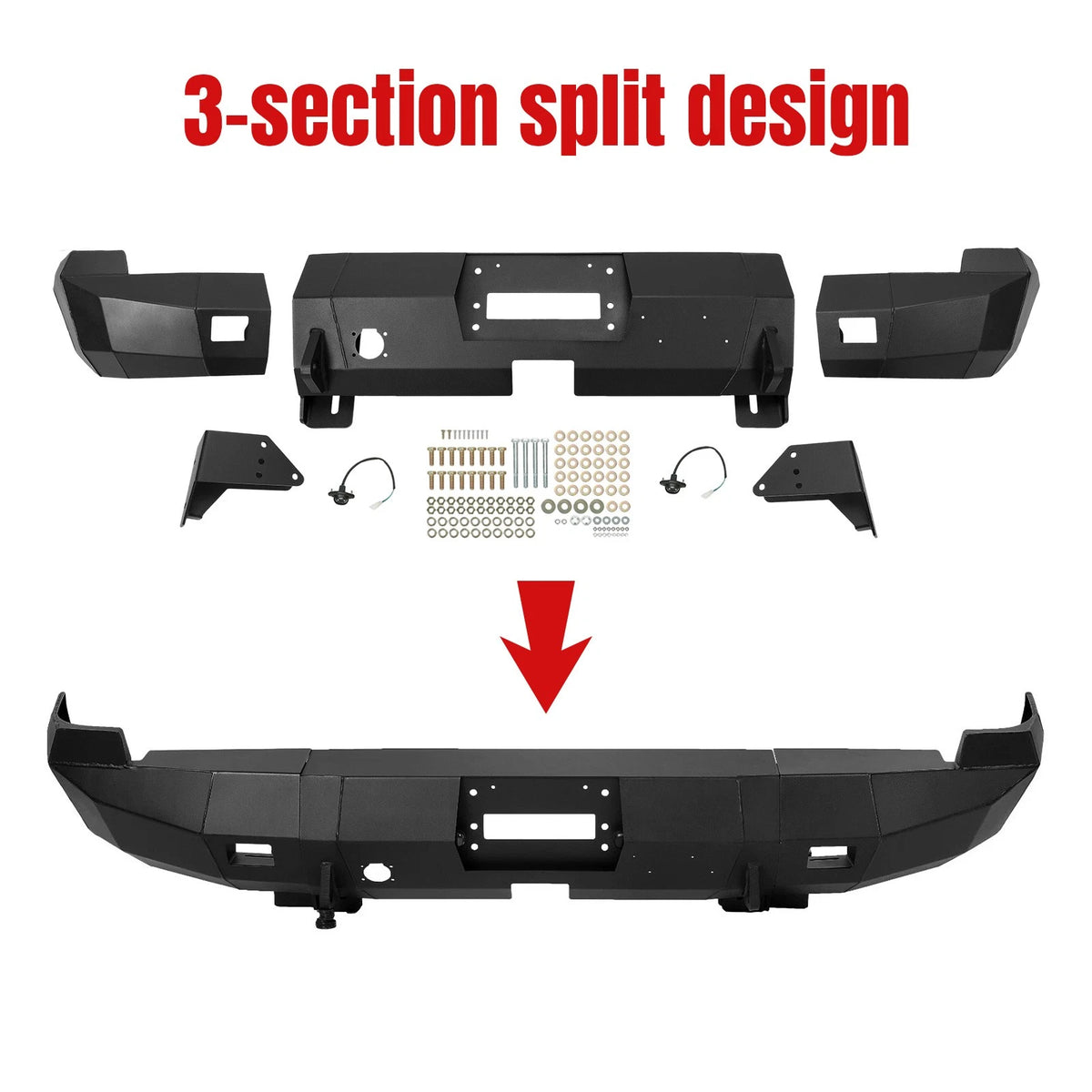 3X Black Steel Rear Winch Bumper for Dodge Ram 1500/2500/3500/4500/5500 (2002–2009) - CON-A000000325, Replace for 44100B