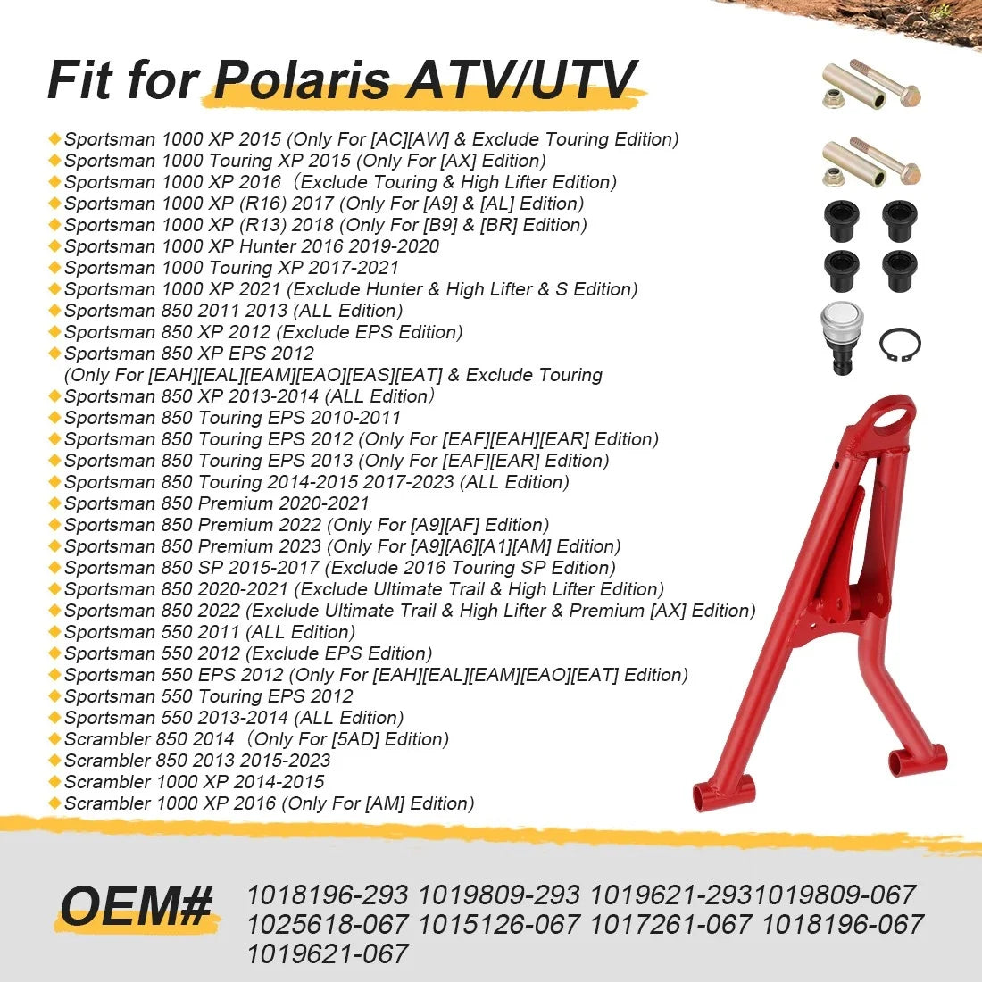 Front Right Upper A-Arm Kit for Polaris Scrambler 850, Sportsman 550, 850, 1000 XP (2014–2023)