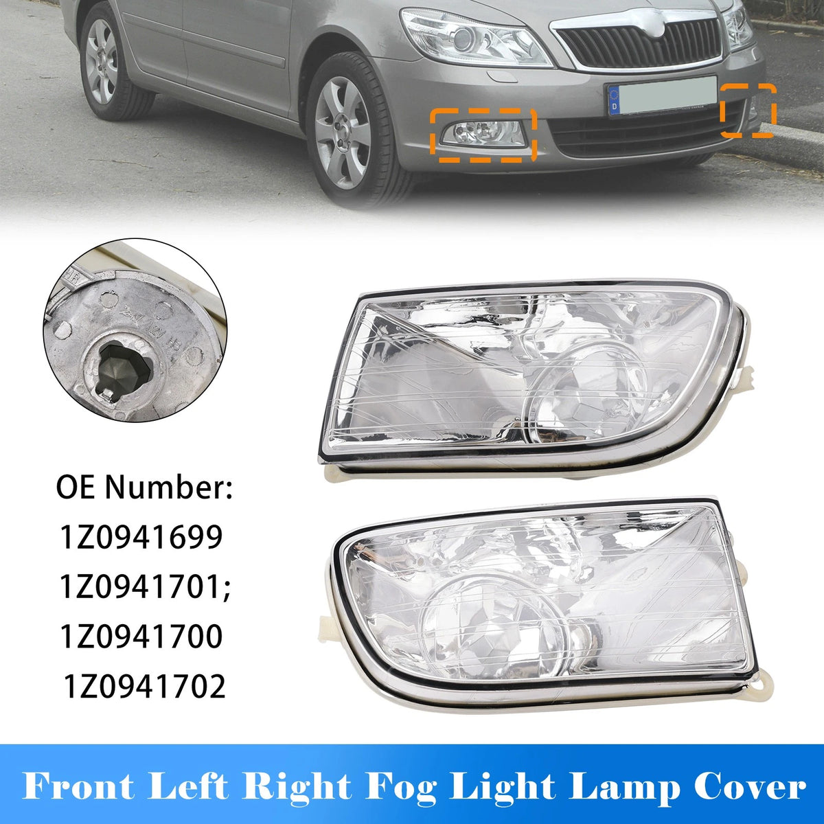 Front Fog Light Lamp Cover for Skoda Octavia II (2004–2008) 1Z0941699 1Z0941701 1Z0941702