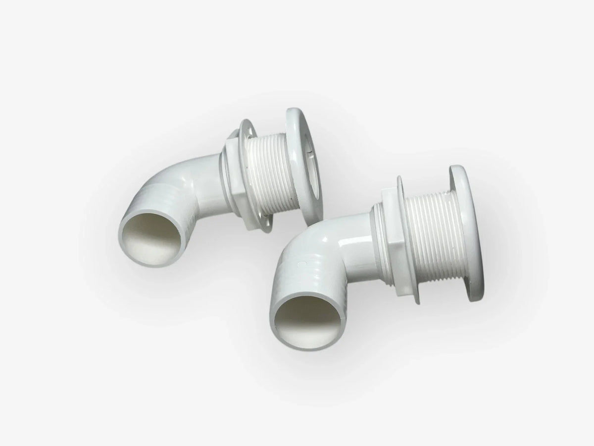 Set of 2 Thru Hull Fittings for TH Marine (TH-1592-B) 1.5in 90 Degree Barbed