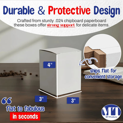 Pack of 500 Tuck Top White Paperboard Gift Boxes 3" x 3" x 4"