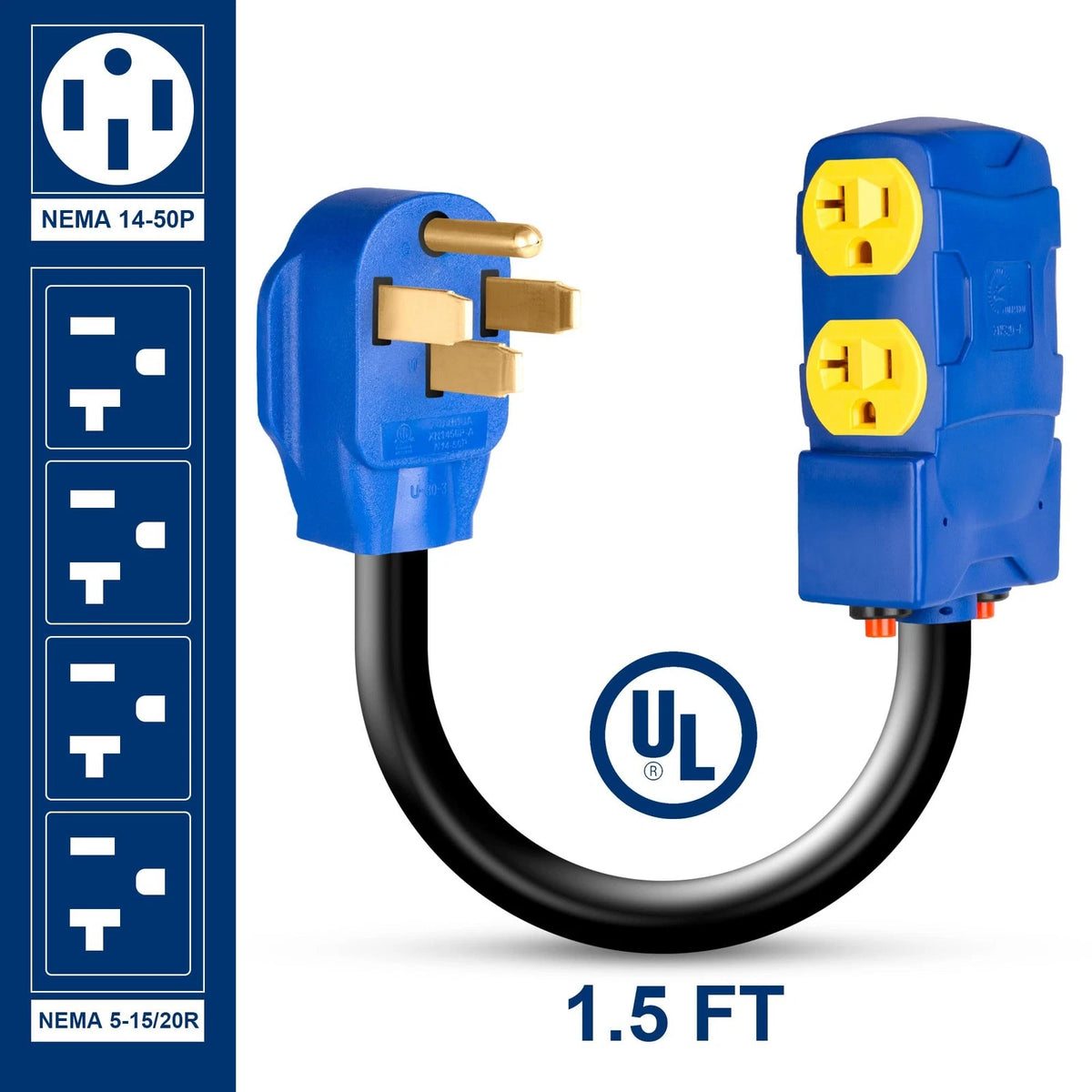 50 Amp to 20 Amp RV Distribution Adapter for NEMA 14-50P (4 X 5-20R/15R)