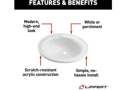 17" x 20" Oval Lavatory Sink for Lippert