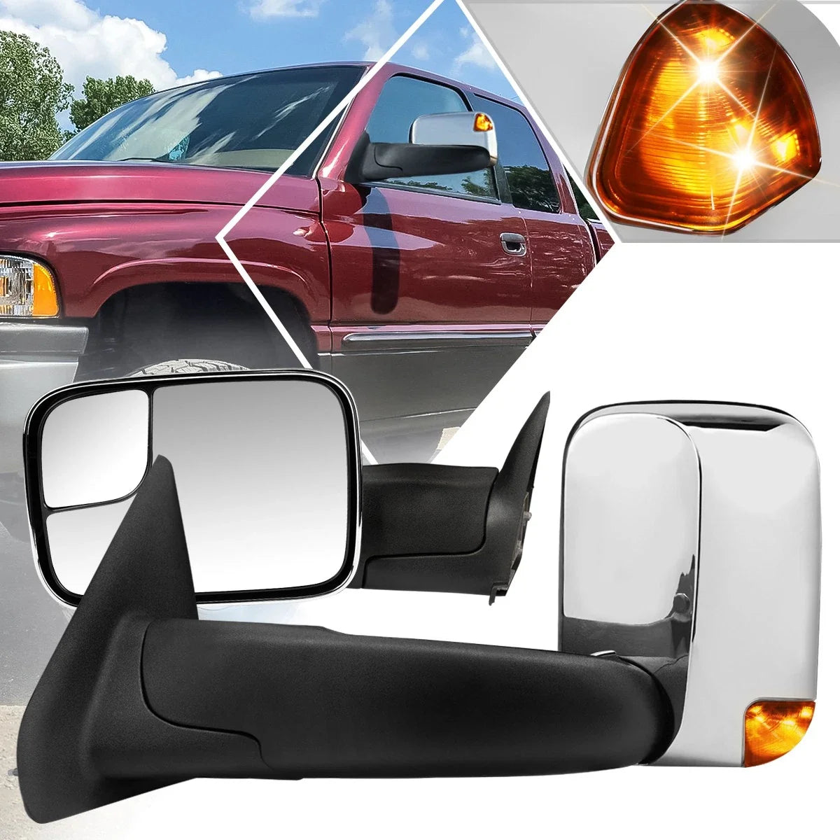 Power Chrome Side Towing Mirror w/LED Signal Lamp for Dodge Ram 1500-3500 (1994–1997)