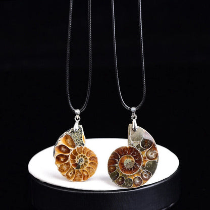 10PC Natural Quartz Crystal Conch Fossil Pendant Necklace