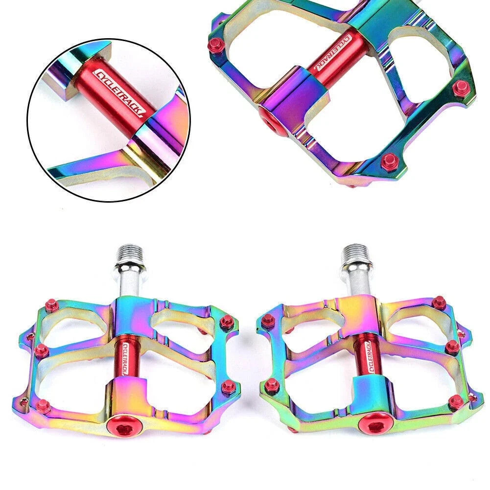 Waterpro MTB Pedals for MTB DH XC (L7U, 3 Bearing, Aluminum, Electroplated Rainbow)