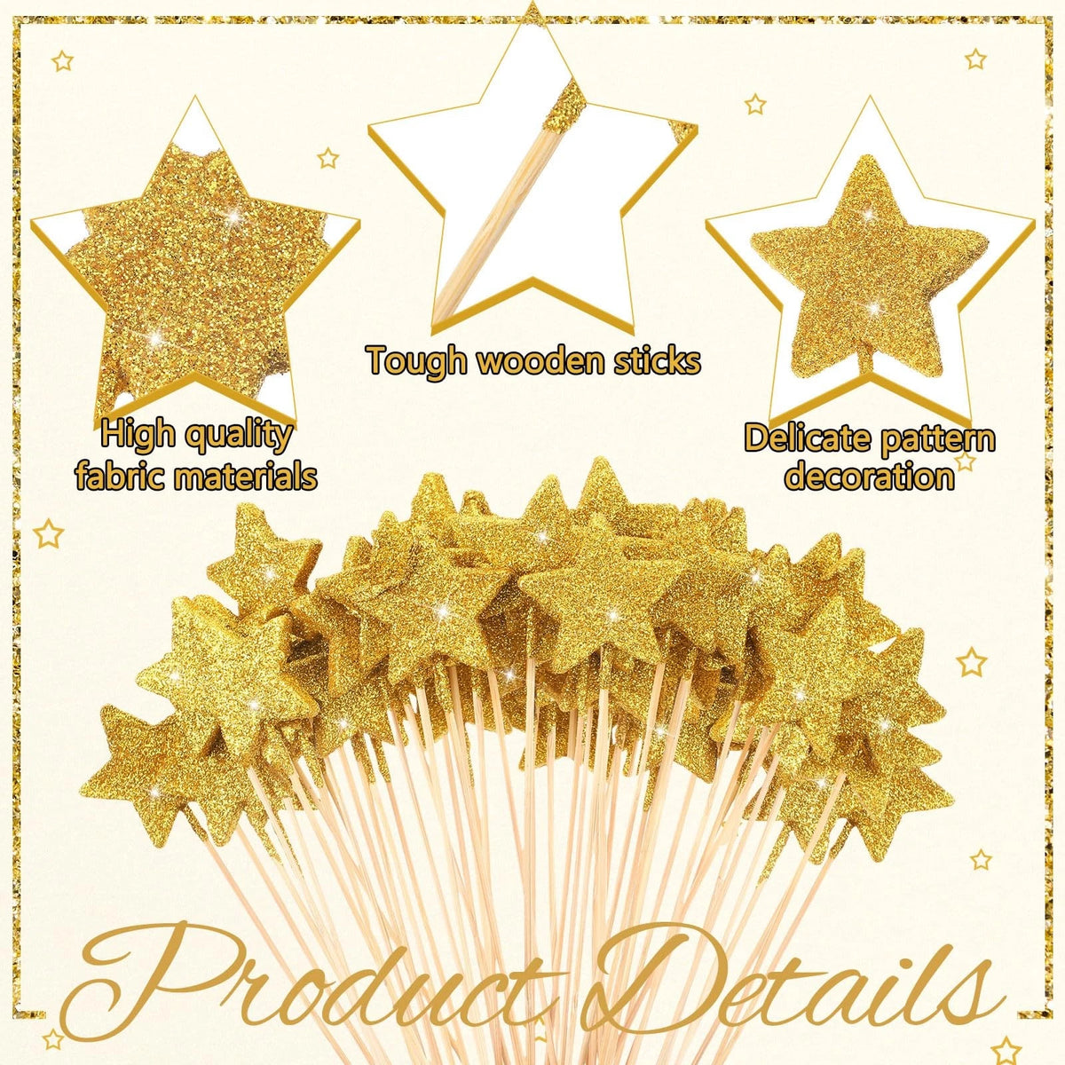 60 Pcs Golden Star Floral Picks for Centerpiece Table Decor (Graduation)