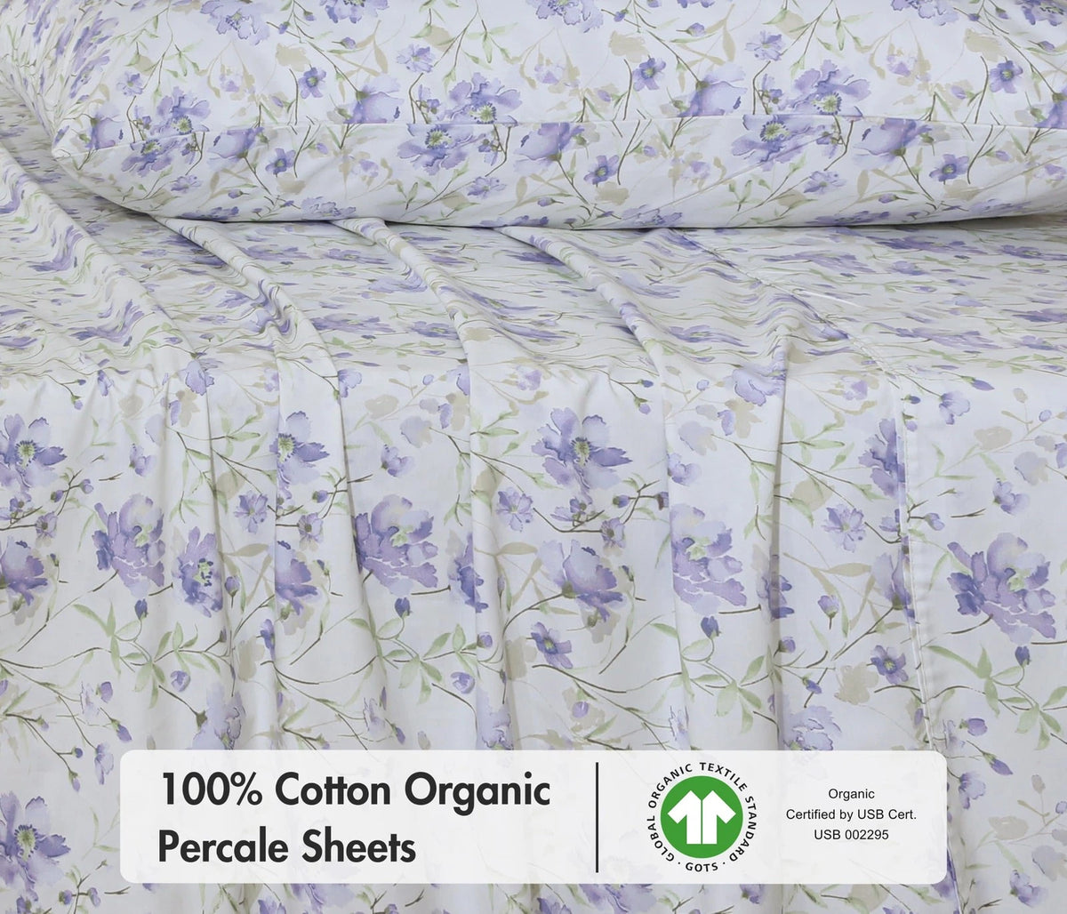 Set of 2 Organic Cotton Percale Sheets for Queen Size (100% Cotton)
