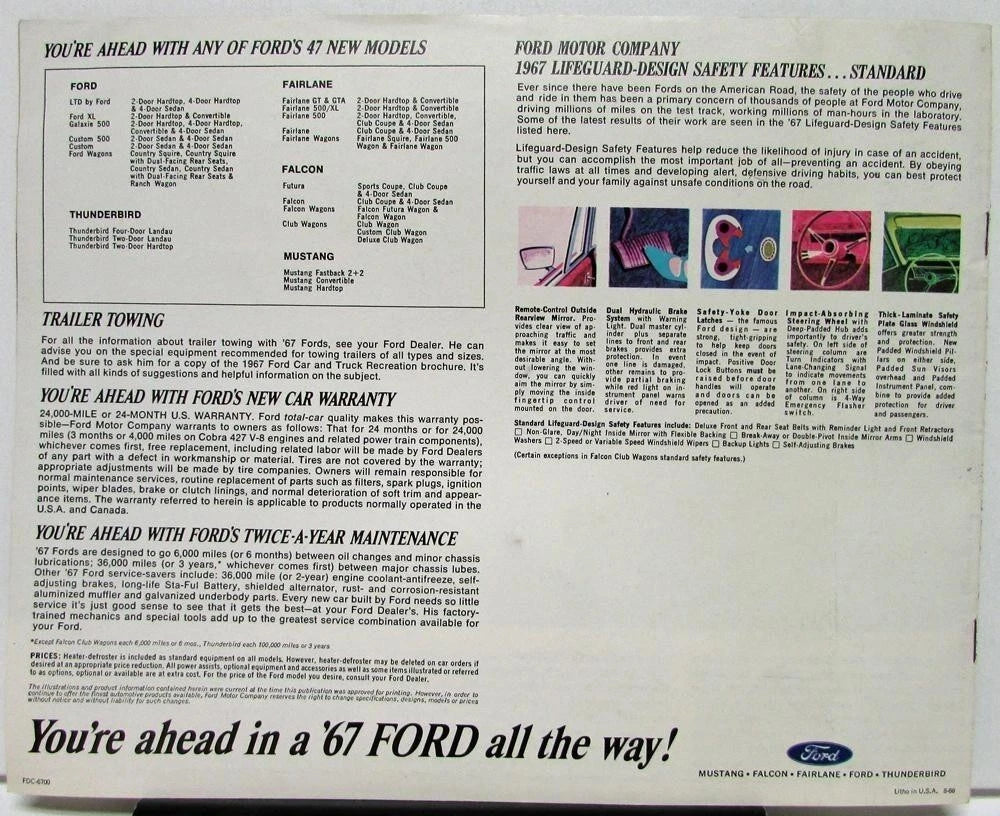 Sales Brochure for Ford Full Line (1967) - Mustang, Falcon, Fairlane, Thunderbird