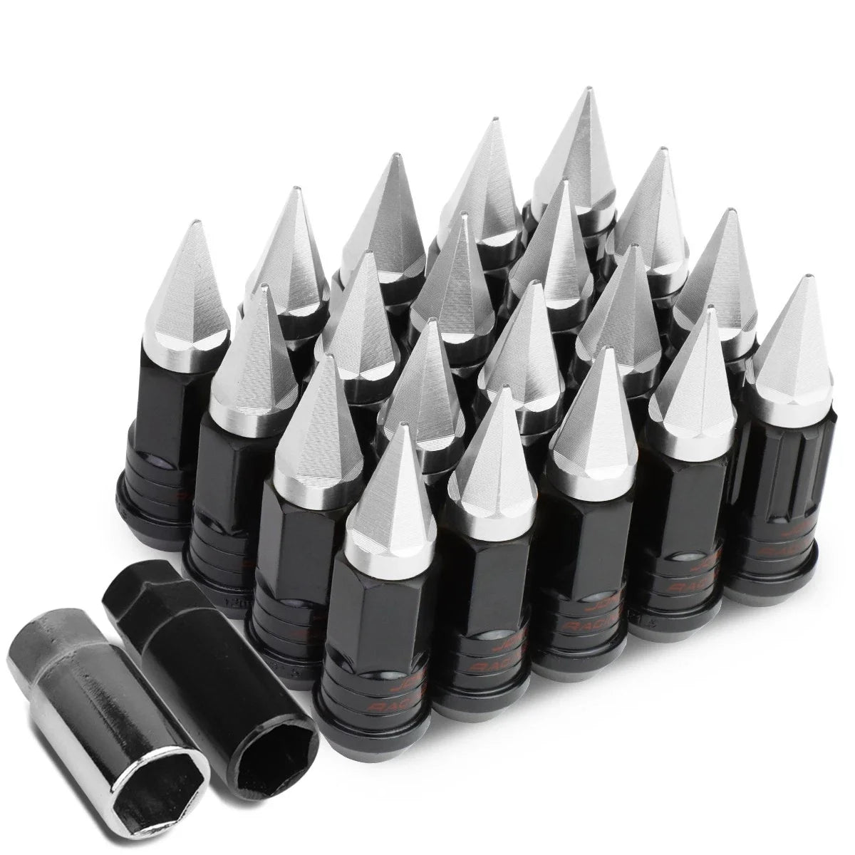 Spiked Cap Steel Silver Rim Lug + 4 Lock Nuts + Adapter M12x1.5 for