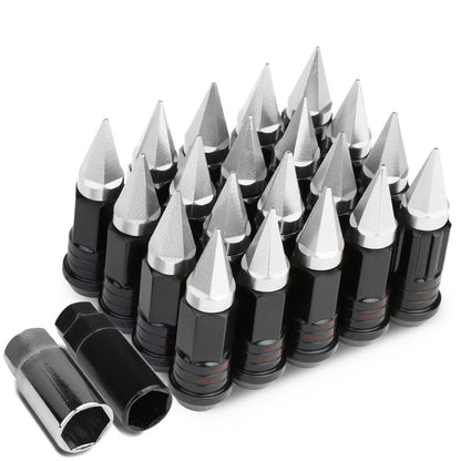 Spiked Cap Steel Silver Rim Lug + 4 Lock Nuts + Adapter M12x1.5 for