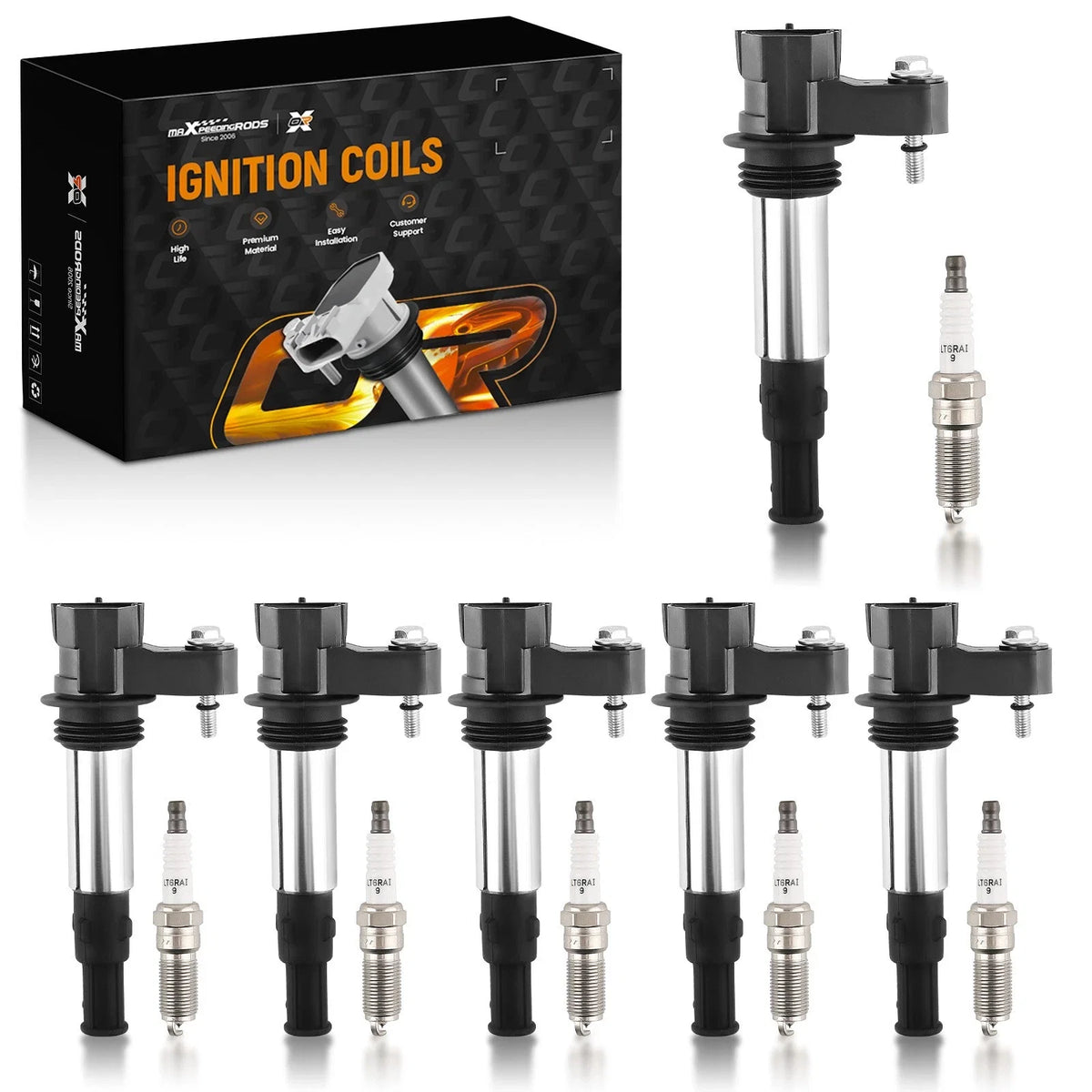 Pack of 6 Ignition Coils + Spark Plugs for Cadillac CTS Chevrolet GMC Buick (2003–2019) UF375