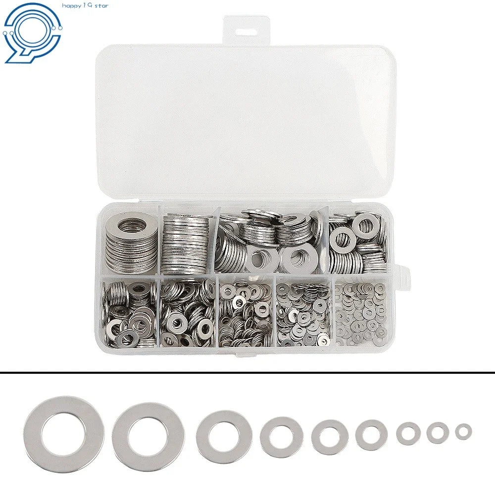 304 SS Flat Washers Assortment Kit (600 Pcs) for Plumbing & Construction