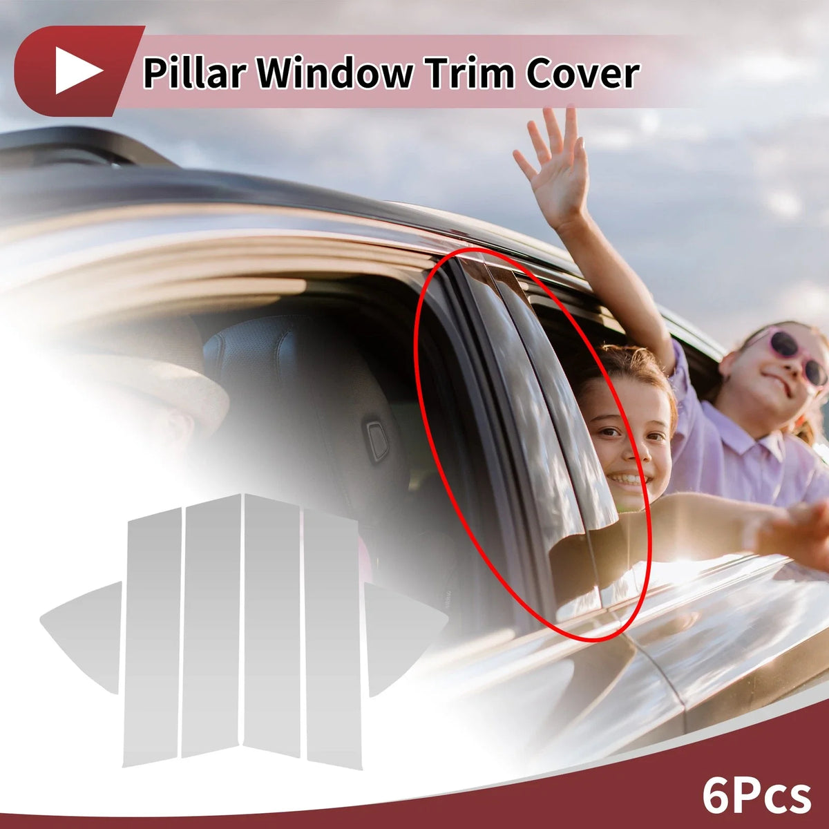 6 Pcs Car Door Pillar Window Trim for Toyota Yaris (2014–2019) Silver Tone