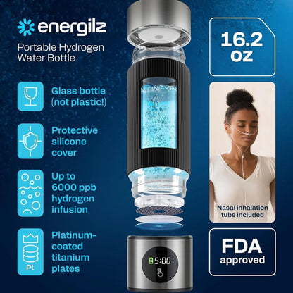 Energilz Hydrogen Water Bottle for Universal Use (16.2 oz, Silver)