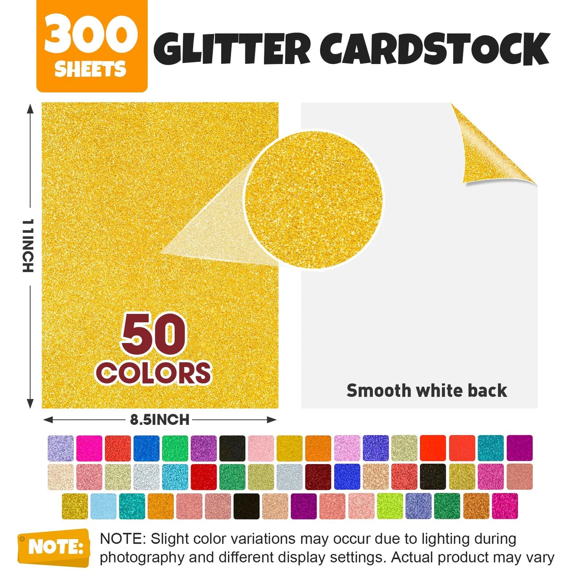 300 Sheets Glitter Cardstock for Crafting (8.5" x 11")