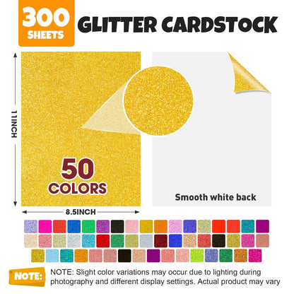 300 Sheets Glitter Cardstock for Crafting (8.5" x 11")