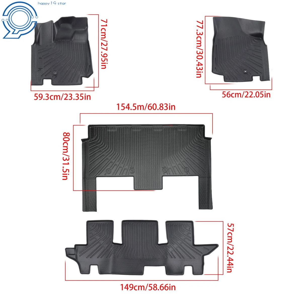 Set of 4 All Weather Floor Mats for Dodge Grand Caravan (2008–2020) TPE Rubber
