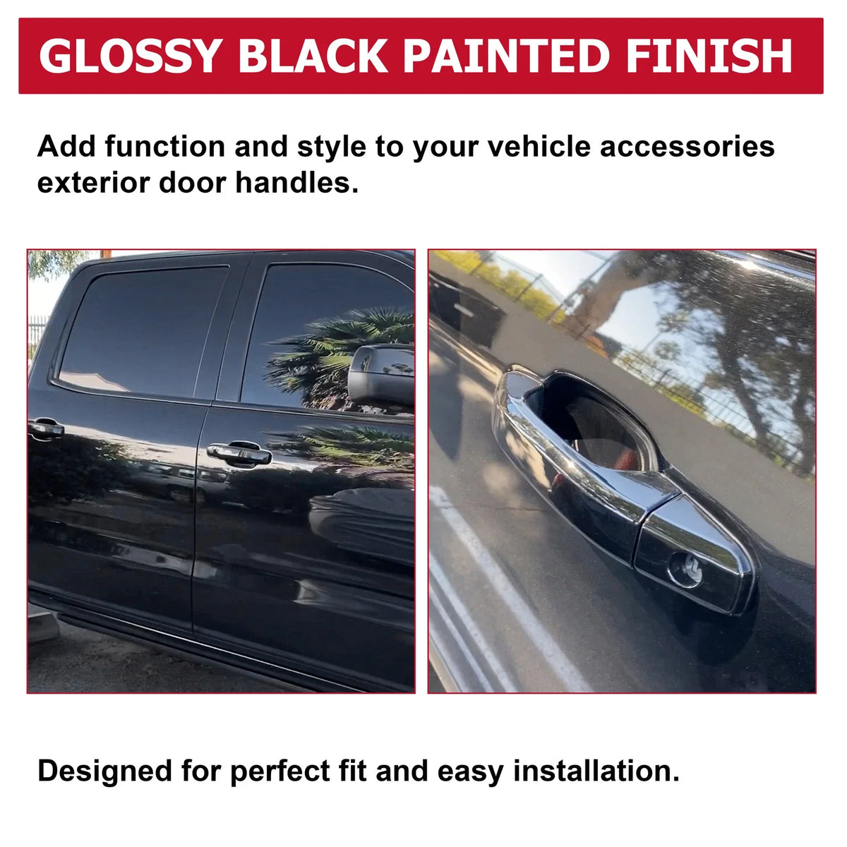 Set of 4 Gloss Black Painted Door Handles for Silverado Sierra (2014–2019)