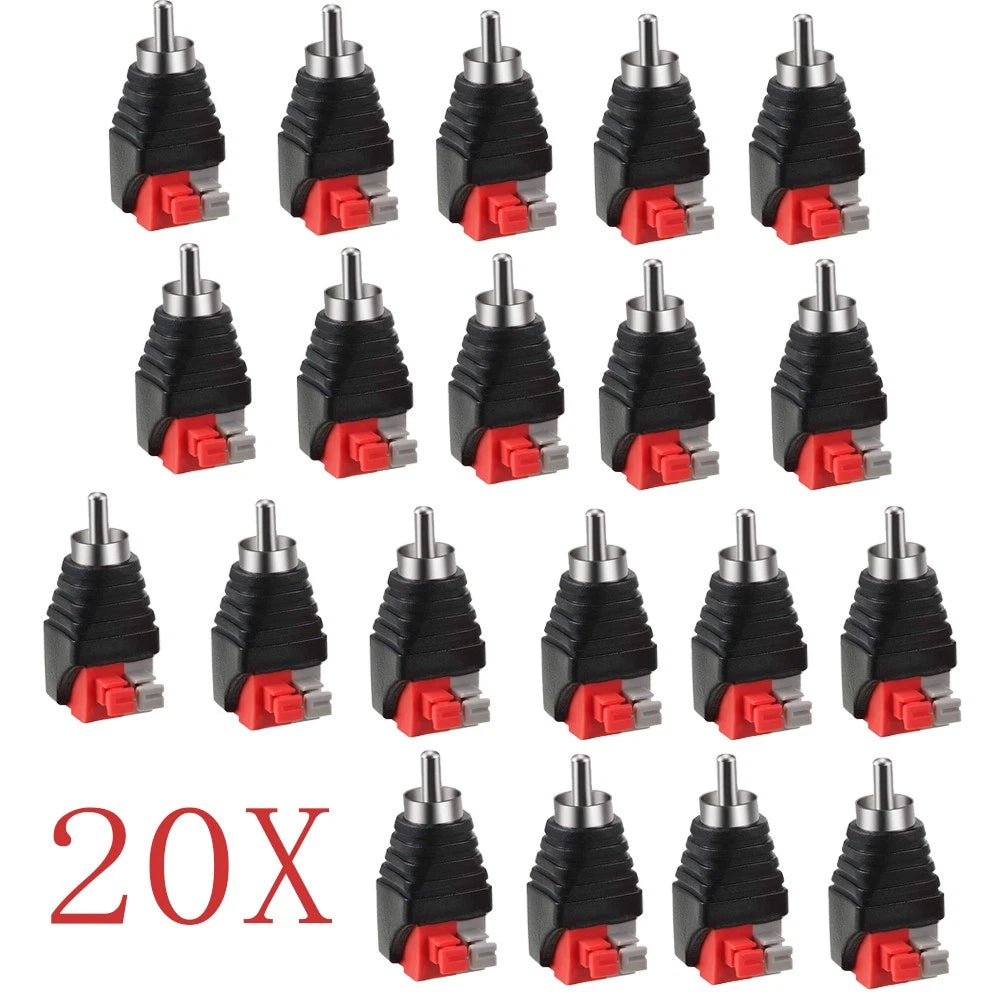 20X Speaker Wire Cable to Audio Male RCA Connector Adapter Jack Plug