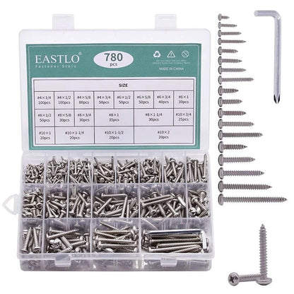 780 PCS Pan Head Sheet Metal Screws Assortment 304 Stainless Steel