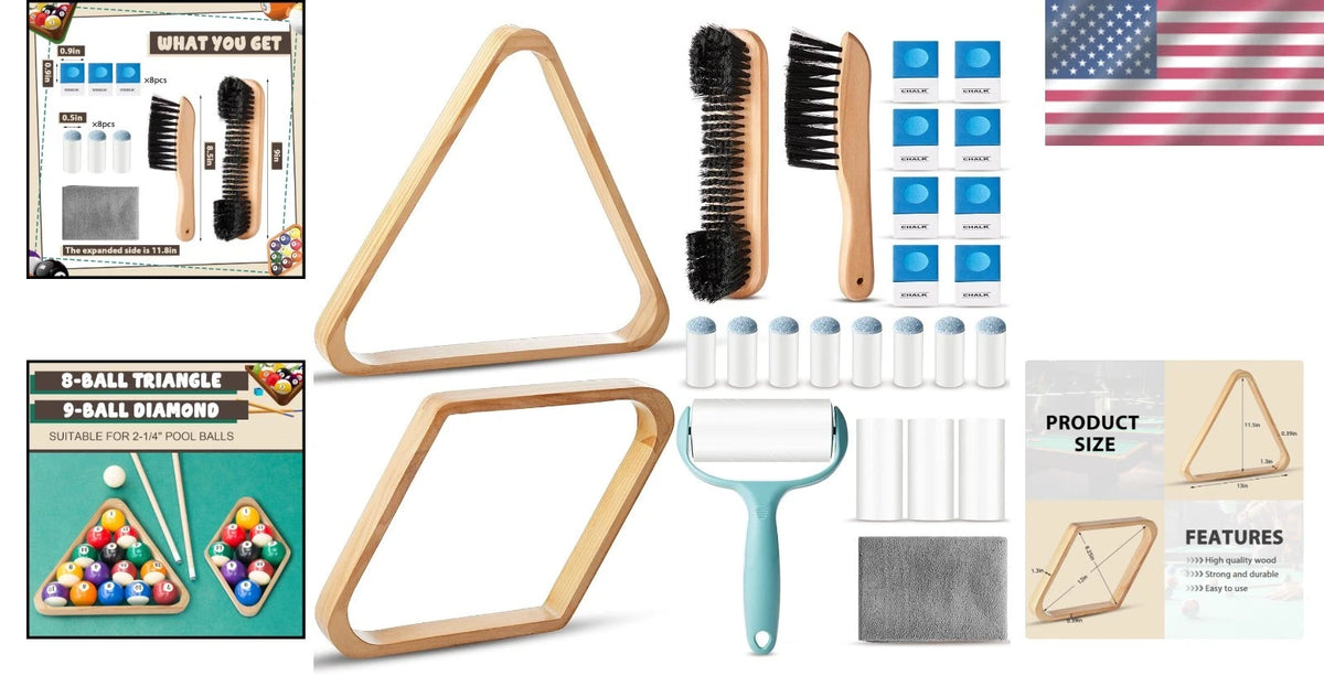 22-Piece Billiard Accessory Set with Triangle & Diamond Racks