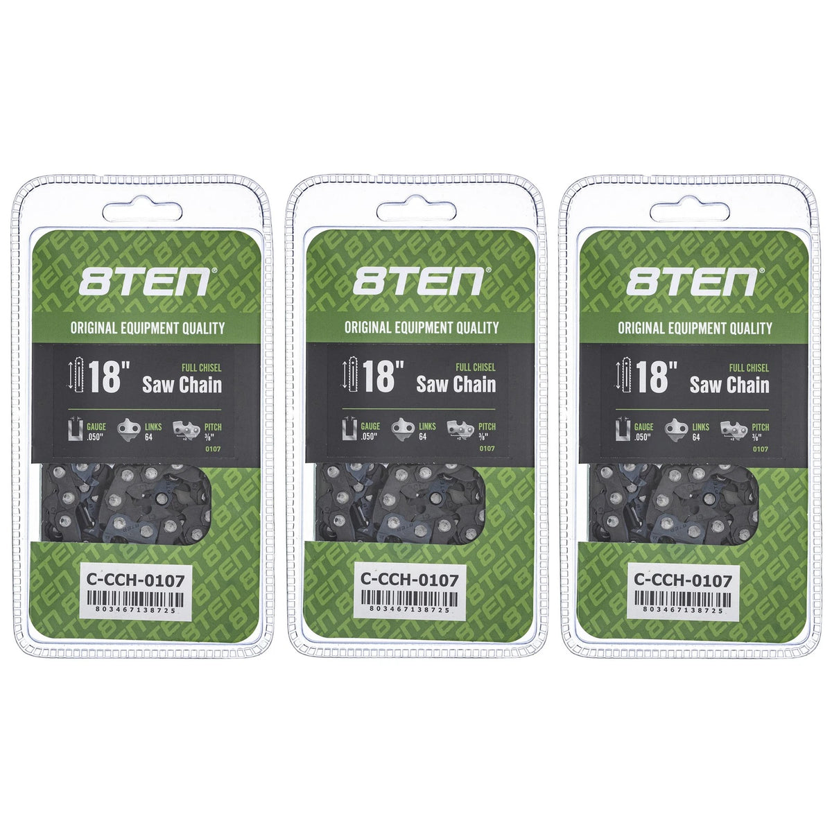 3-Pack Chainsaw Chain 18 Inch .050 3/8 64DL for Skil 1641 (72LPX064G, 72LPX64CQ)