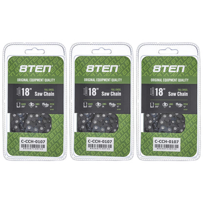 3-Pack Chainsaw Chain 18 Inch .050 3/8 64DL for Skil 1641 (72LPX064G, 72LPX64CQ)