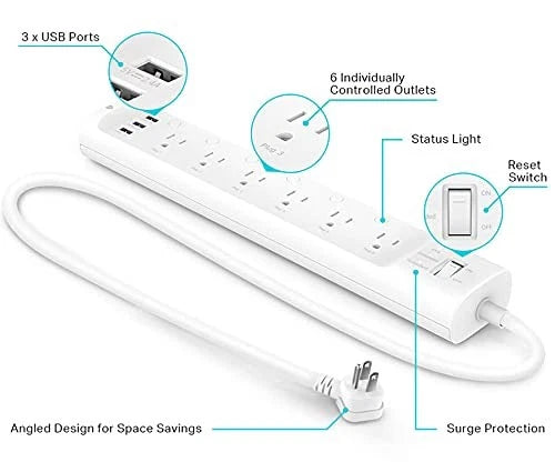 6-Outlet Surge Protector Power Strip for Kasa Smart Plug HS300
