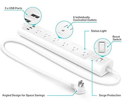 6-Outlet Surge Protector Power Strip for Kasa Smart Plug HS300