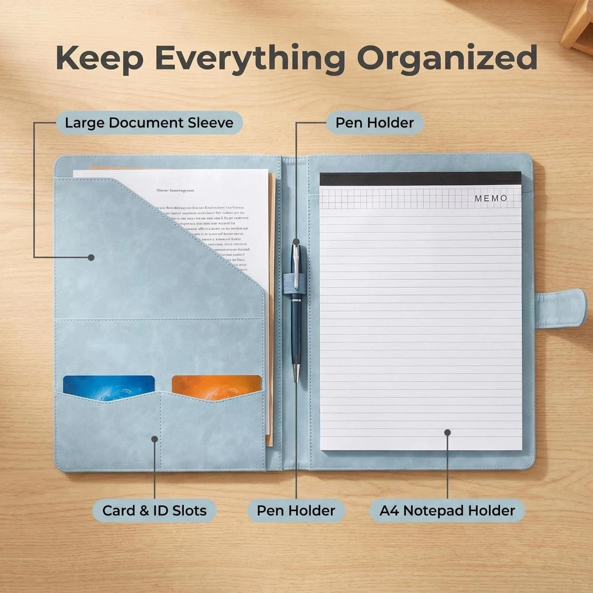 Portfolio Padfolio Binder for Professional Use (Faux Leather, Blue)