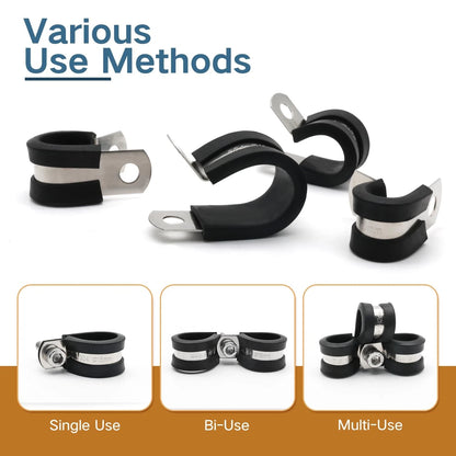 25 Pack 1/2 Inch Stainless Steel Rubber Cable Clamps for Wire Pipe Hose