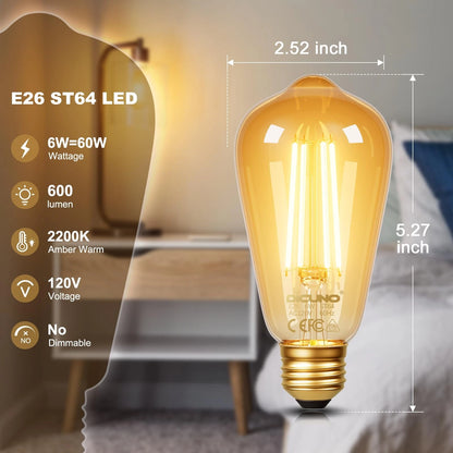 2X E26 Edison Bulbs 60W 2200K Amber Warm (Warm 2200K)
