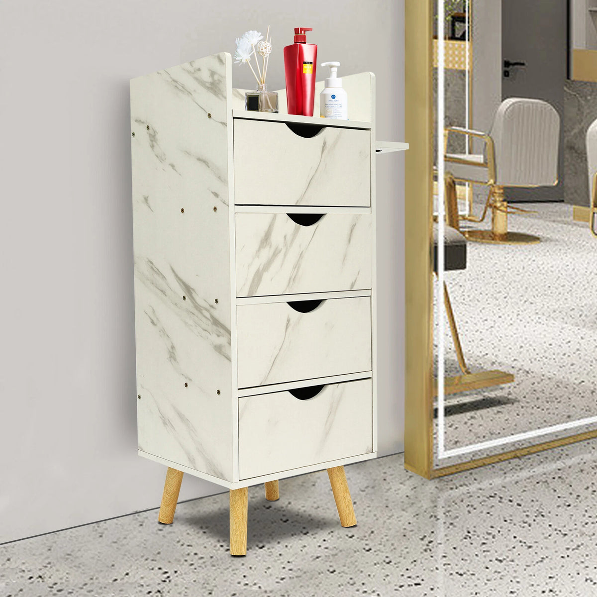 Salon Hair Styling Barber Station Storage Cabinet with 4 Drawers