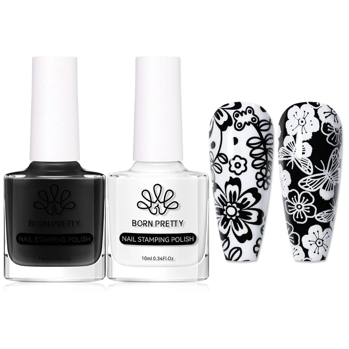 2X Nail Art Stamping Polish for BORN PRETTY (0.2 Fl Oz, Black & White)