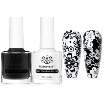 2X Nail Art Stamping Polish for BORN PRETTY (0.2 Fl Oz, Black & White)