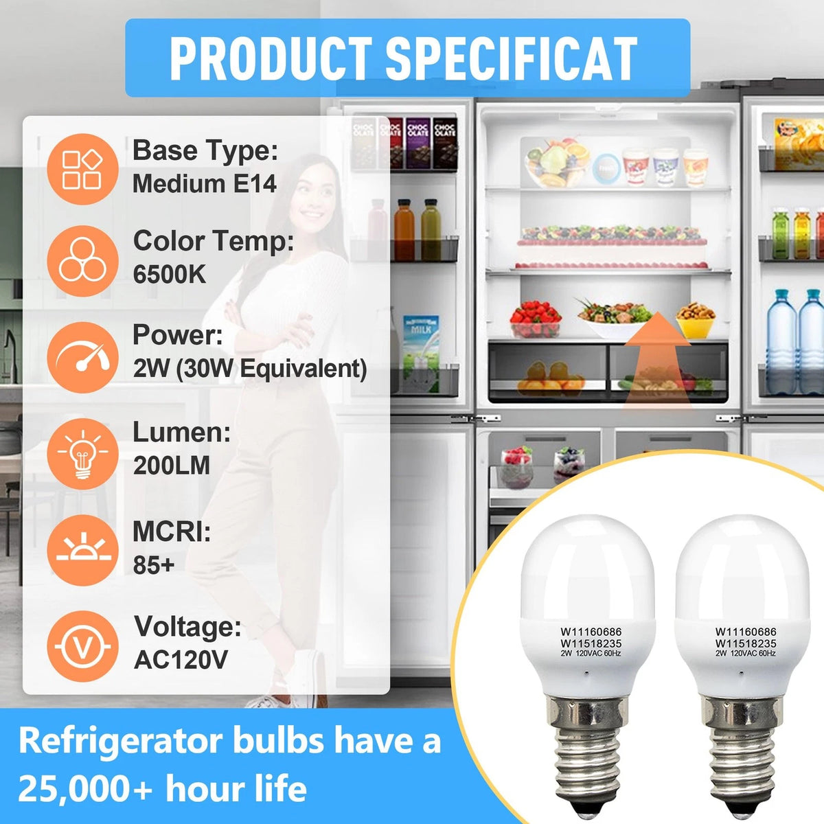 2Pcs Freezer Light Bulb Replacement for Whirlpool