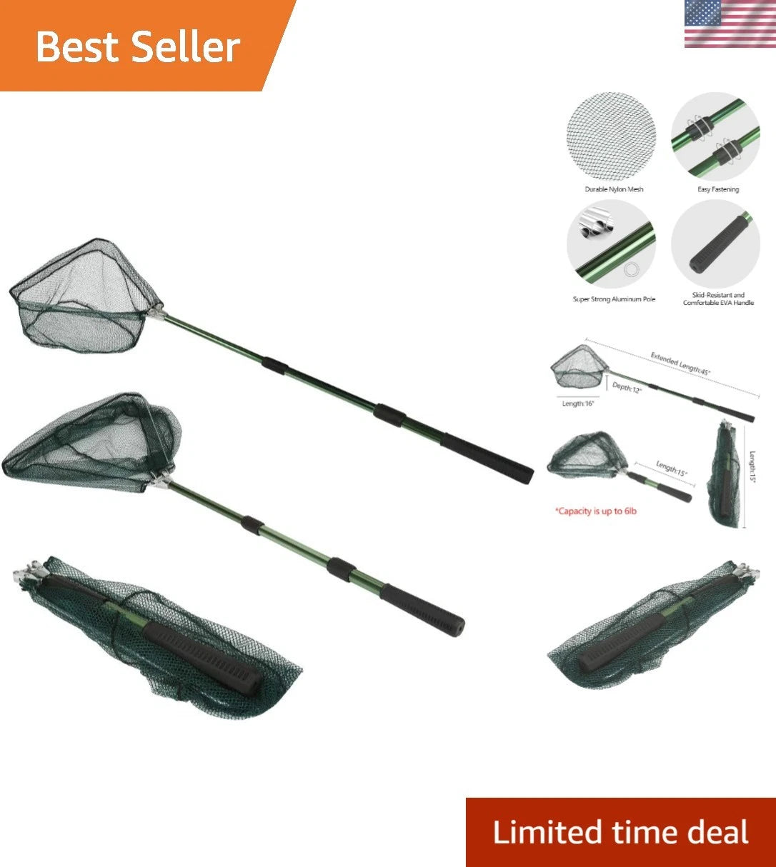 Collapsible Lightweight Aluminum Fishing Net - Durable Design