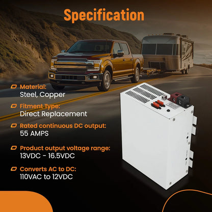 Power Converter Battery Charger PM3-55 for RV 55 Amps Steel Copper