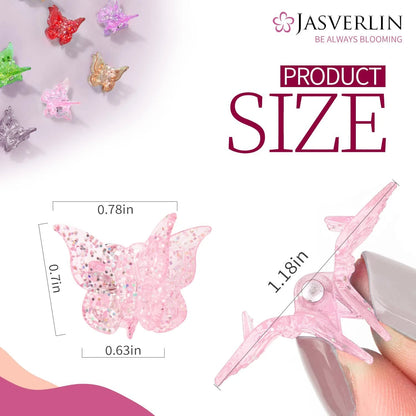 Set of 4 Glitter Mini Butterfly Hair Claw Clips for Girls
