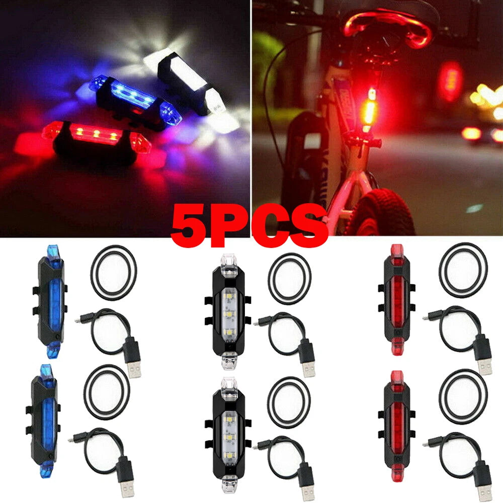 5X LED Bicycle Tail Light Brake Warning Rear Lamp USB Rechargeable