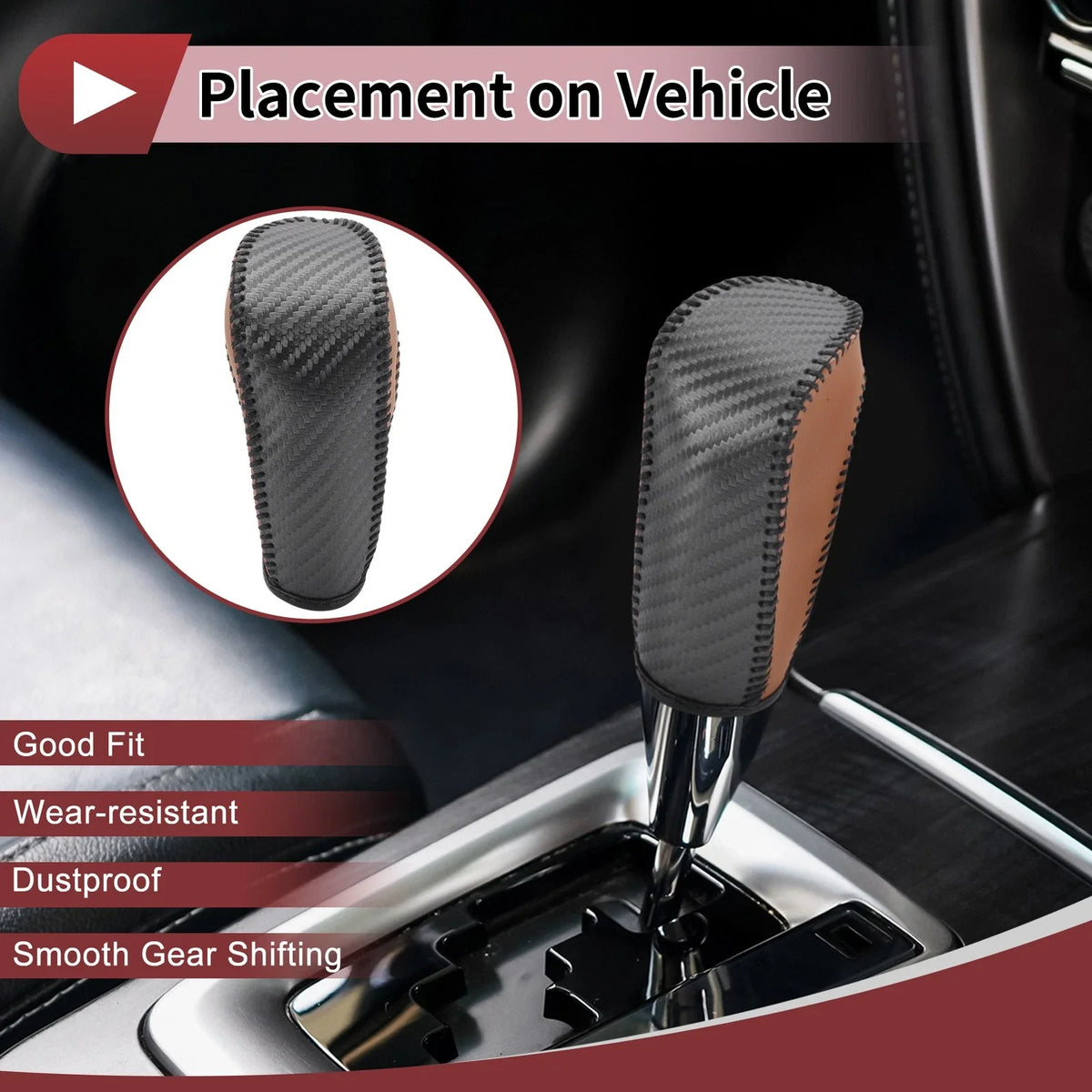 Gear Shift Knob Cover for Ford Fiesta (2009–2012) Black Brown Faux Leather