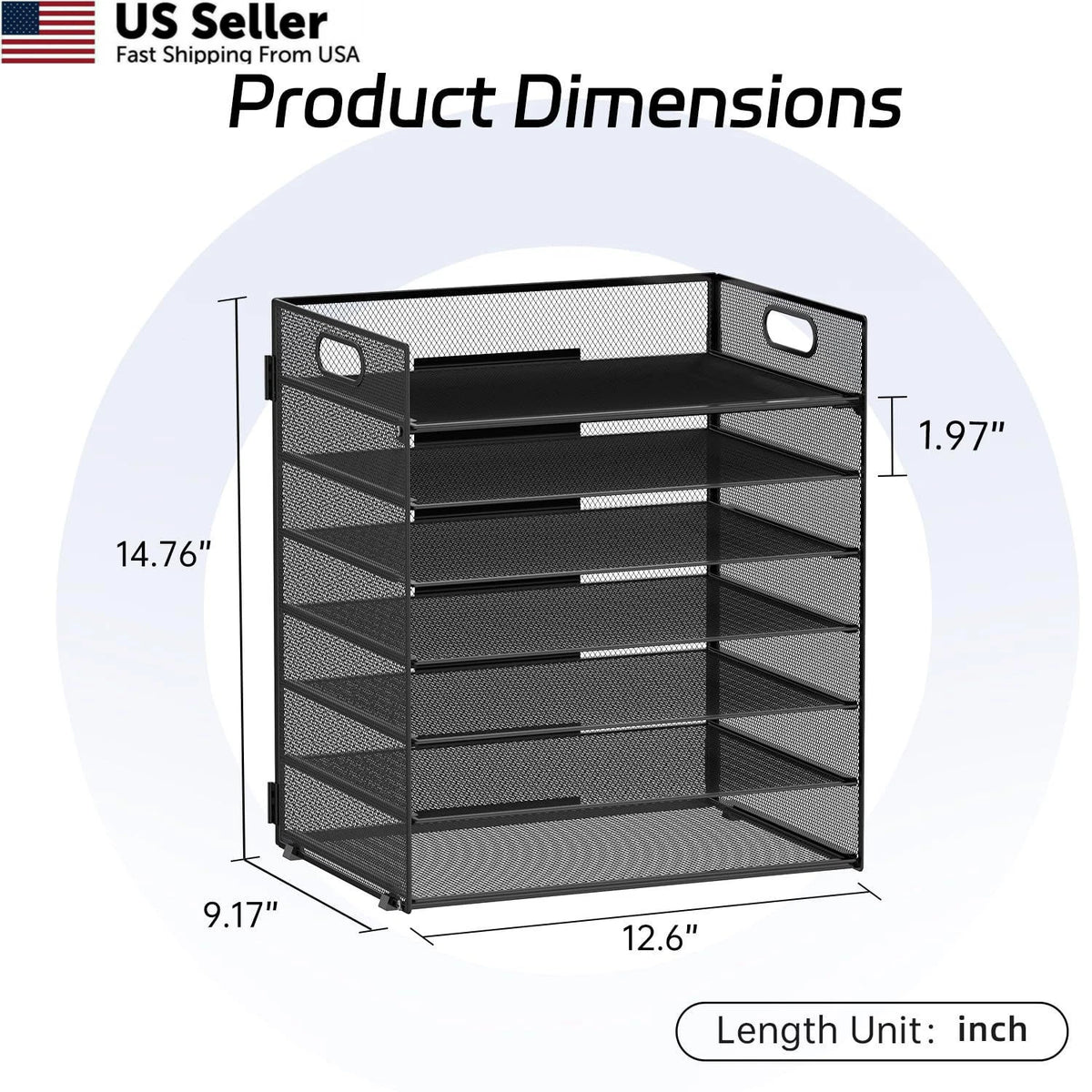 7-Tier Paper Organizer for Desk, Letter Tray with Handle, Mesh Black