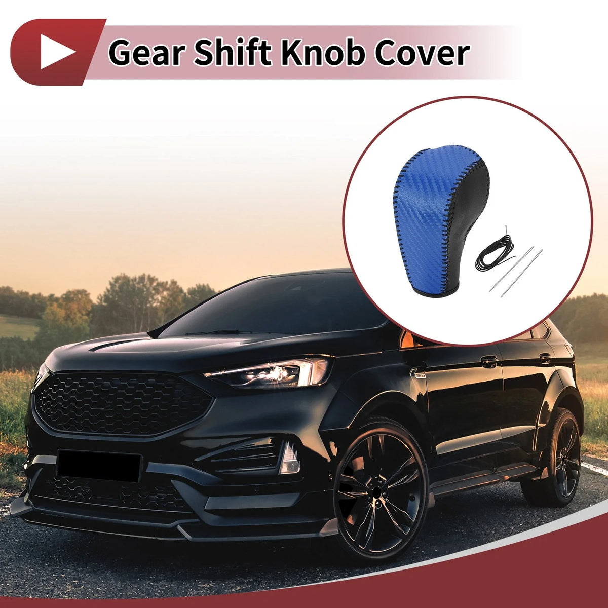 1 Pc Gear Shift Knob Cover for Ford Edge (2011–2014) Blue Faux Leather