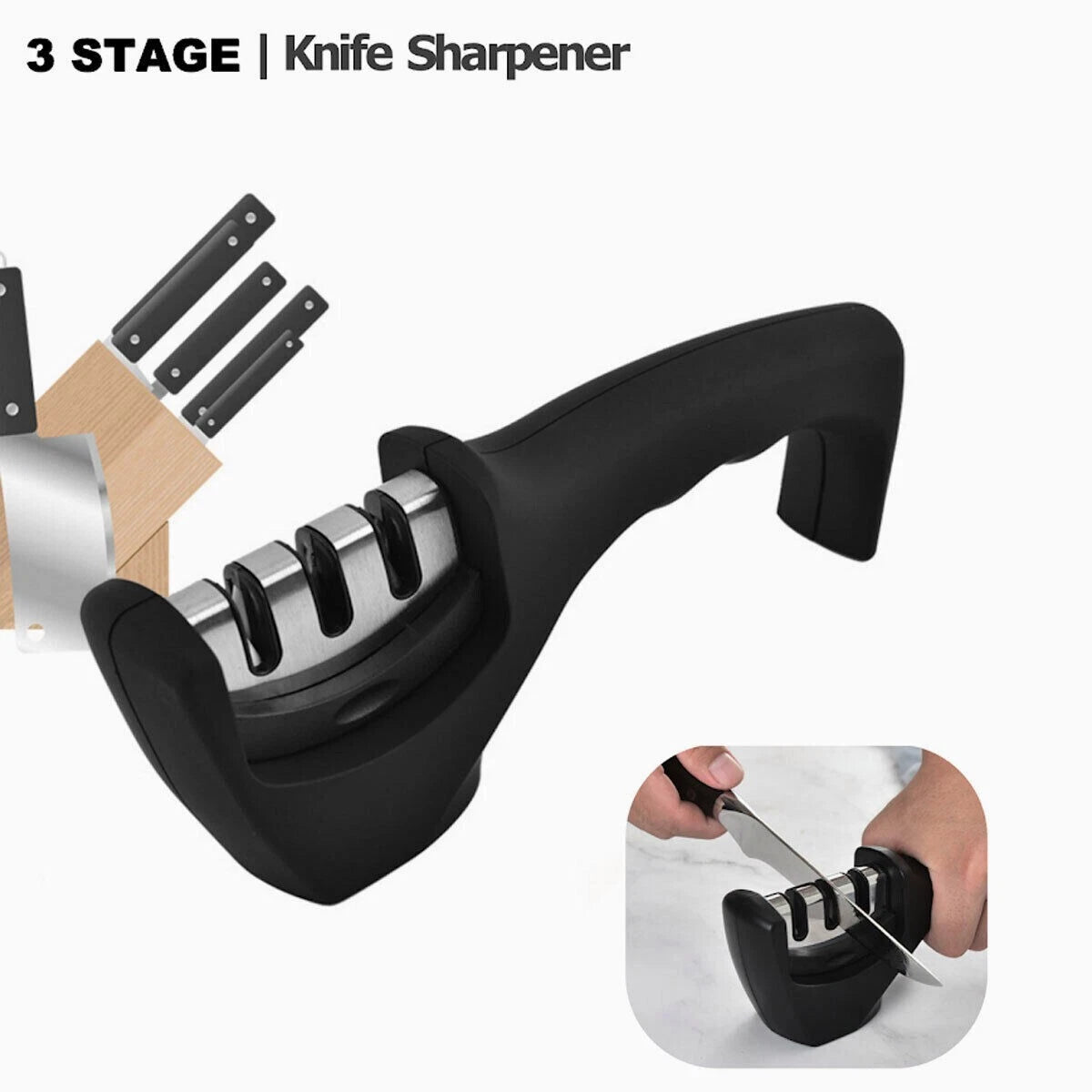 3 Stage Knife Sharpener for Kitchen (Professional Ceramic Tungsten)
