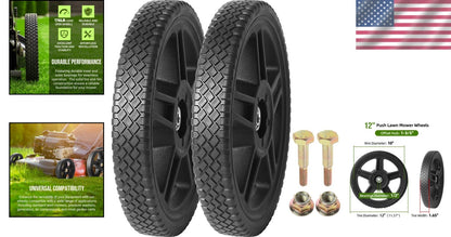 2X Durable PVC 12-Inch Lawn Mower Wheels for Universal Fit Garden Tools