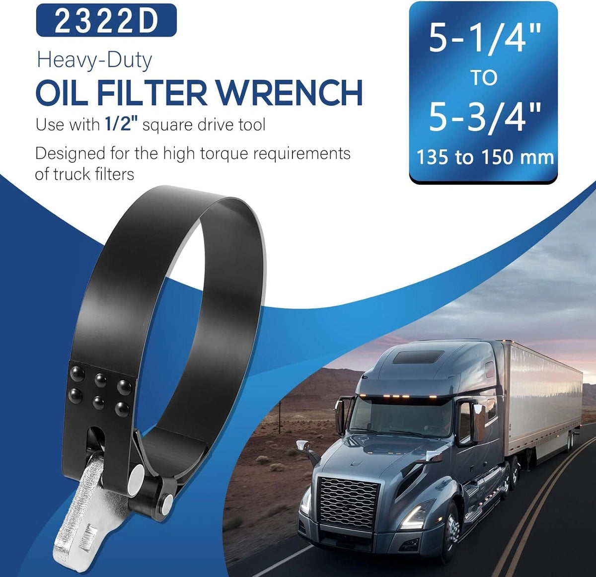 2322D Oil Filter Wrench for 1/2" Square Drive Tools (5-1/4" to 5-3/4")