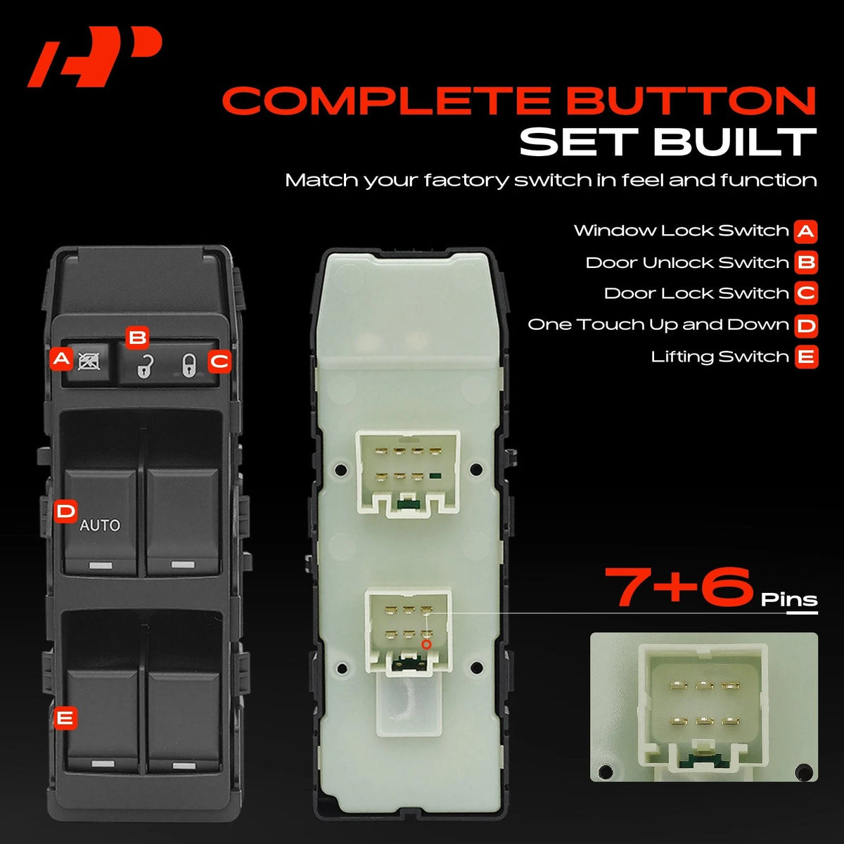 Front Left Power Master Window Switch for Ram Dakota, Jeep Compass (2011) - 4602780AA, 4602780AB, 4602780AC, 4602780AD, 901-459, 901459